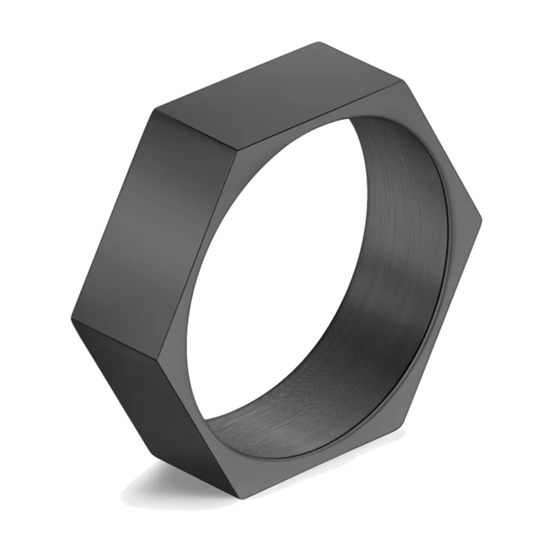 Anillo de Tuerca Hexagonal, Banda Geométrica de Acero Inoxidable