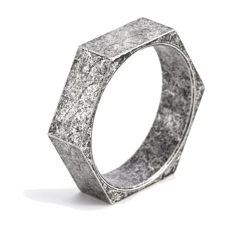 Hexagonal Nut Ring, Geometric Stainless Steel Band