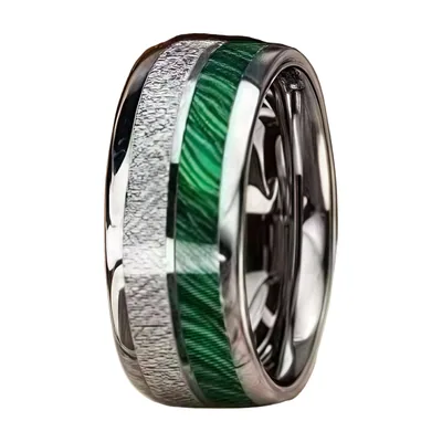 Anillo de Banda con Incrustación de Piedra Verde, Acero Inoxidable