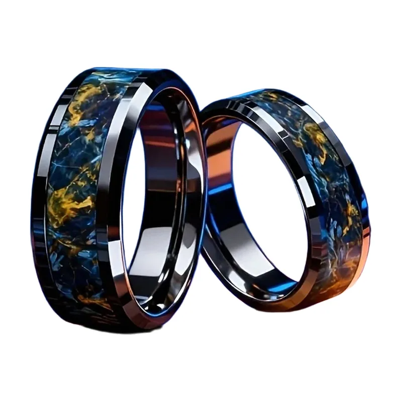 Herren Ring mit blau-goldener Marmor-Optik, Edelstahl
