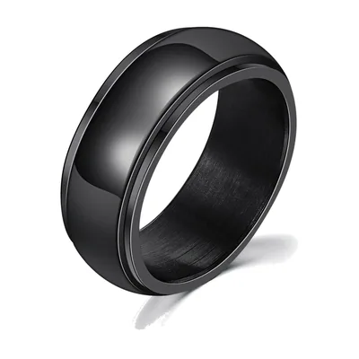 Anillo Spinner Negro con Banda Giratoria, Acero Inoxidable 316L