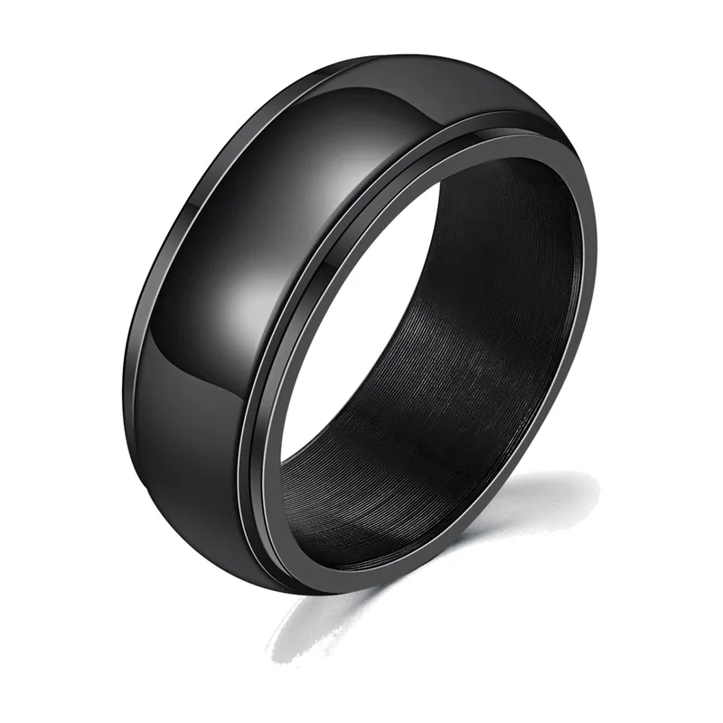 Schwarzer Spinner-Ring mit drehbarem Außenband, 316L Edelstahl