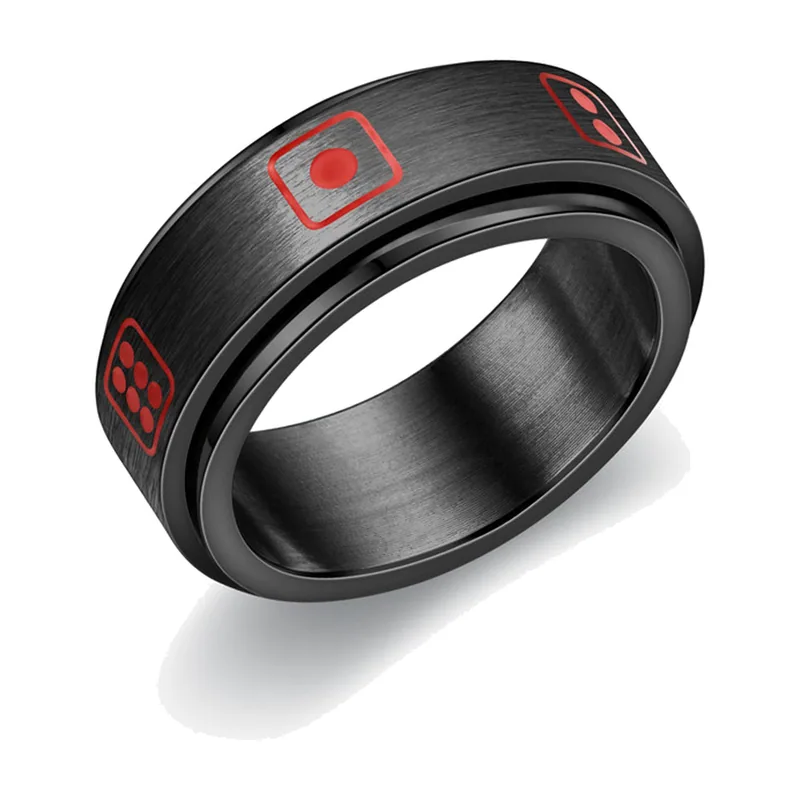 Geometric Spinner Ring with Red Accents, Stainless Steel