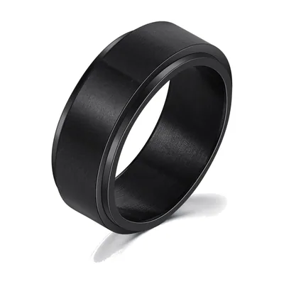 Anillo Spinner Negro Mate para Hombre, Acero Inoxidable 316L