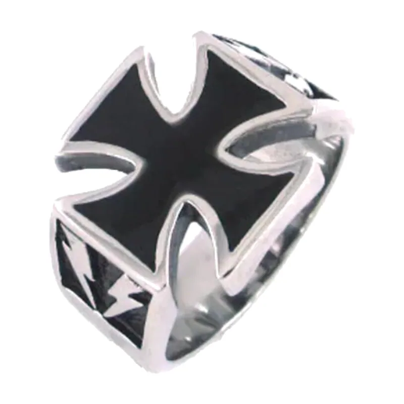 Anello Sigillo con Croce e Teschi, Acciaio Inossidabile