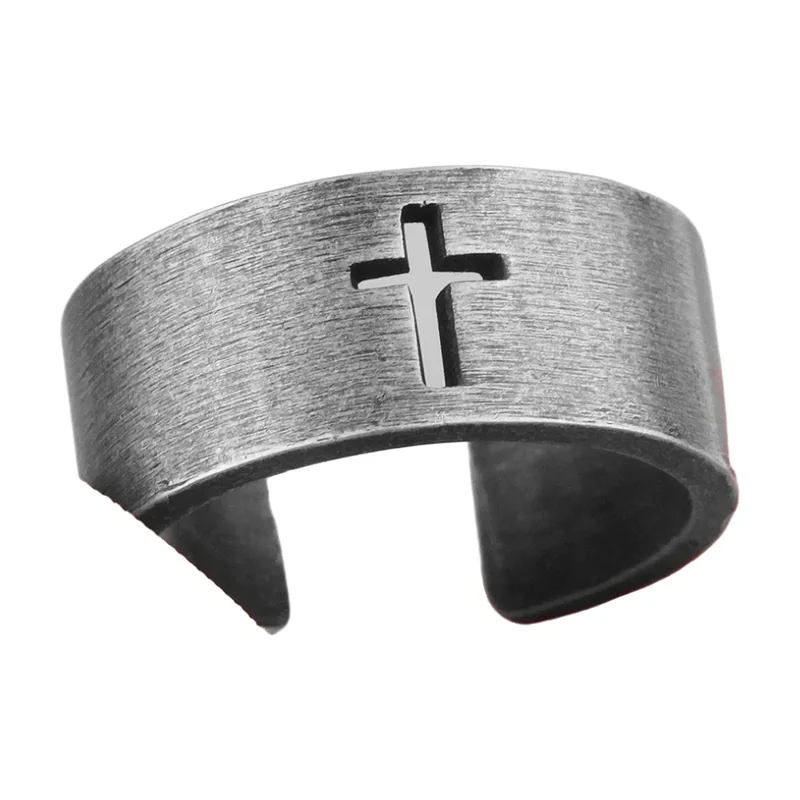 Anillo de Banda con Cruz Calada, Acero Inoxidable 316L Cepillado