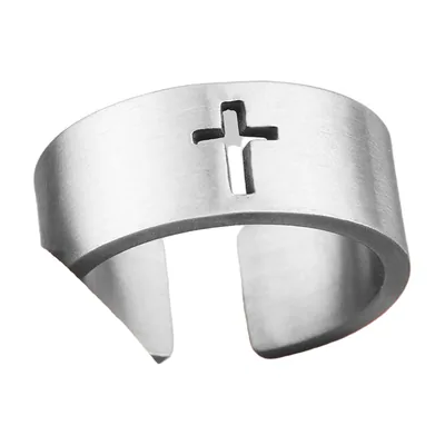 Anello a Fascia con Croce Traforata, Acciaio Inox 316L