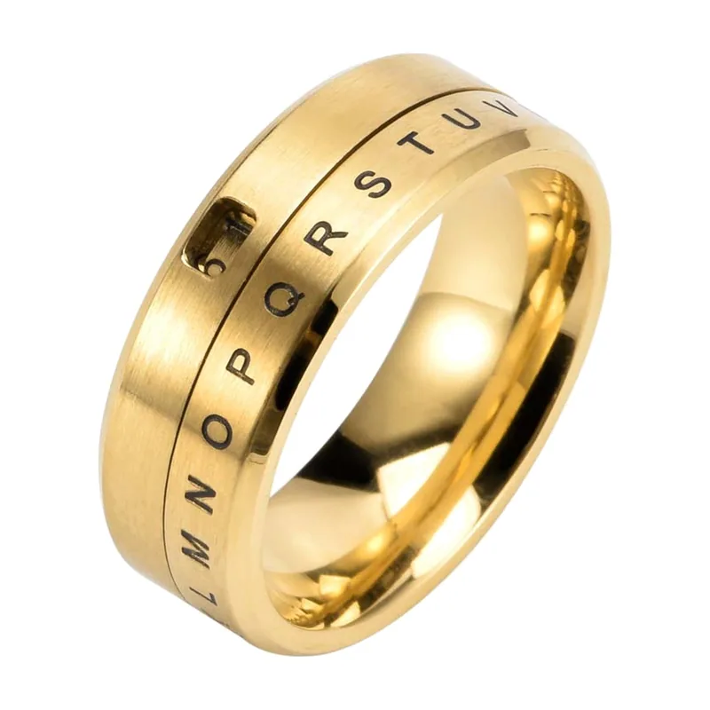 Alphabet Spinner Ring, 316L Stainless Steel
