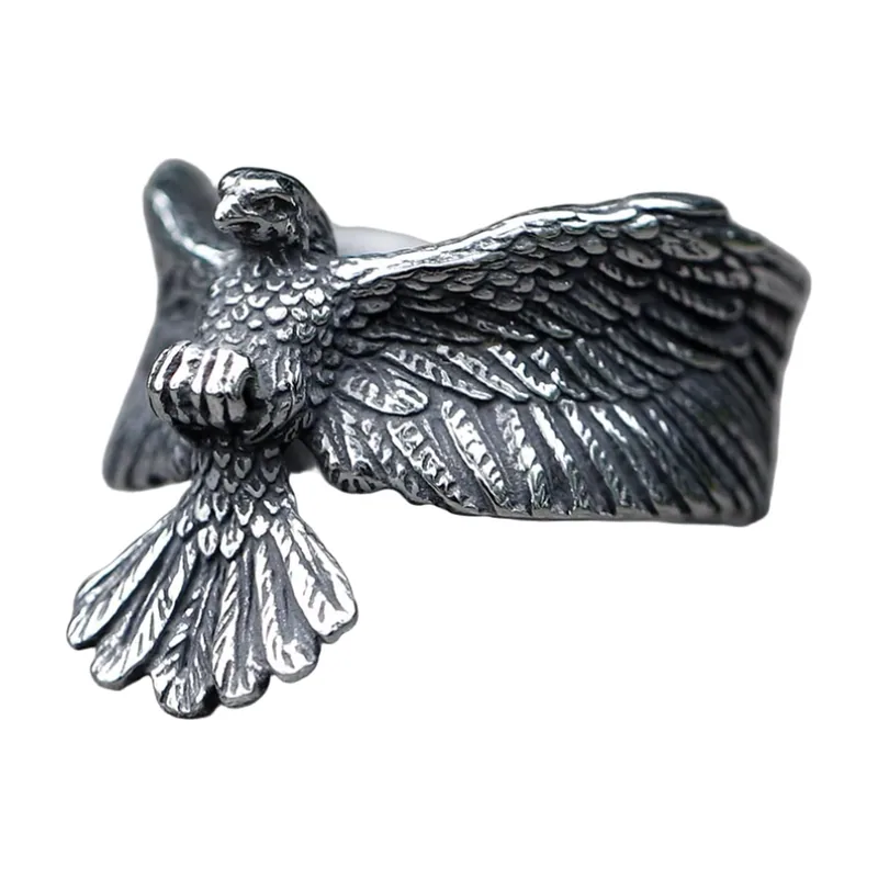 Adler Statement-Ring mit detaillierten Flügeln, Edelstahl