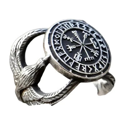 Eagle and Vegvisir Norse Compass Ring, Stainless Steel