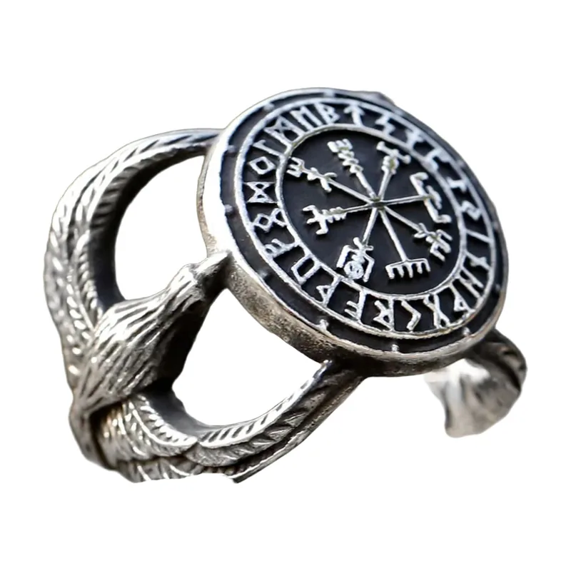 Anillo de Águila y Brújula Vegvisir, Acero Inoxidable