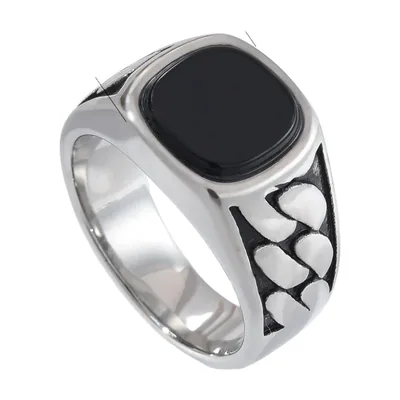 Anillo Sello Cuadrado con Ónice Negro, Acero Inoxidable