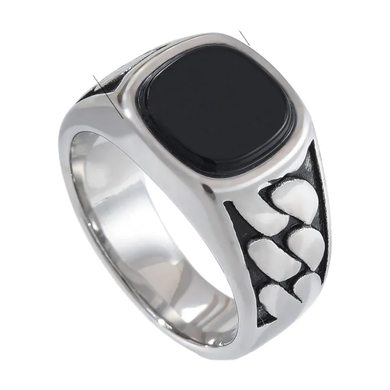 Herren Siegelring mit schwarzem Onyx aus Edelstahl