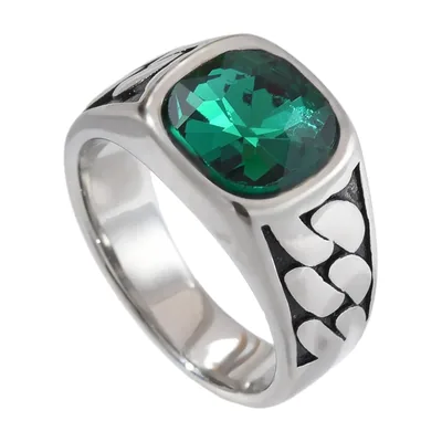 Anillo Sello Cuadrado con Ónix Verde, Acero Inoxidable