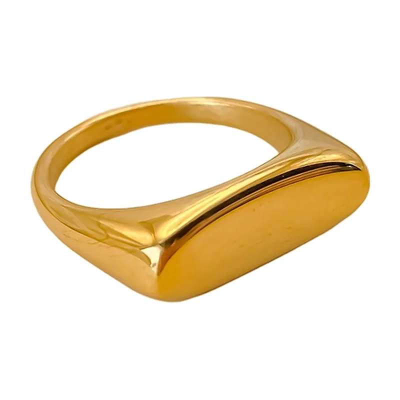 Bague Chevalière Carrée Dorée, Acier Inoxydable