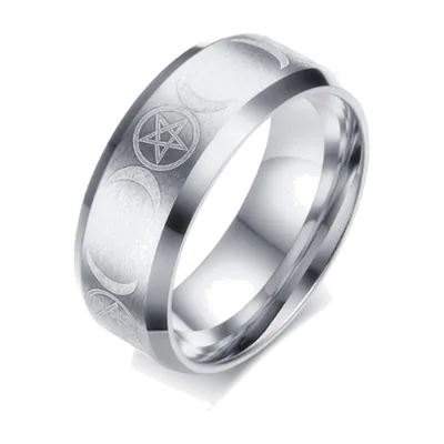 Anillo de Pentáculo y Triple Luna, Acero Inoxidable