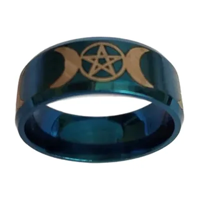Anillo de Pentáculo y Triple Luna, Acero Inoxidable 316L