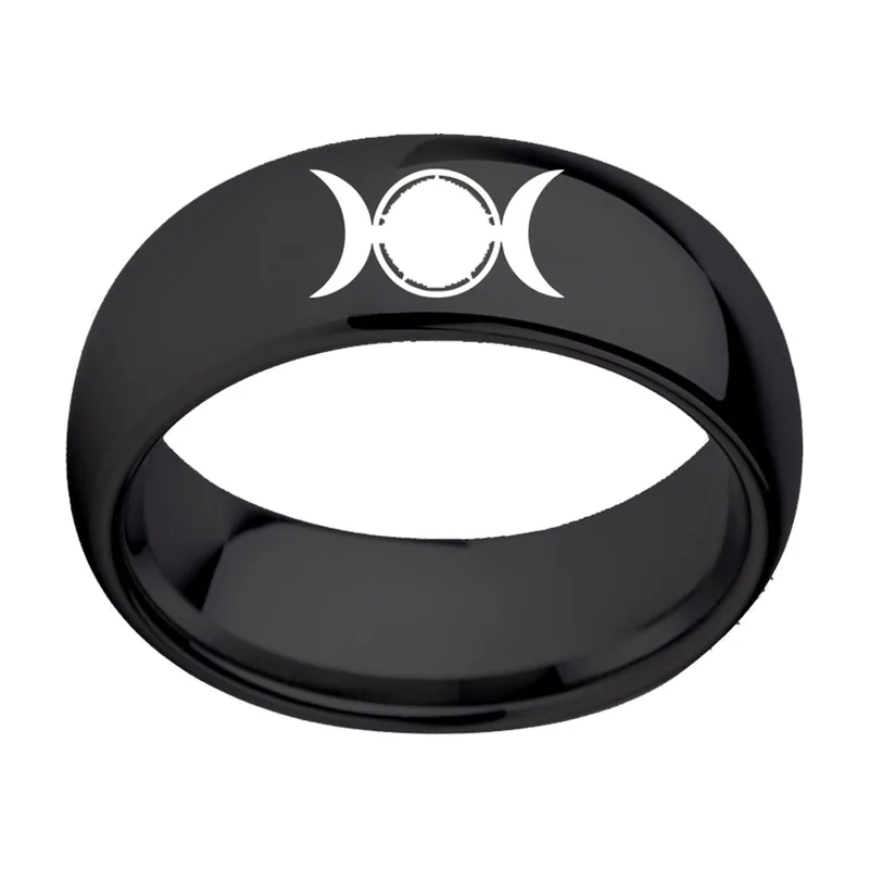 Bague Triple Lune et Pentacle, Acier Inoxydable