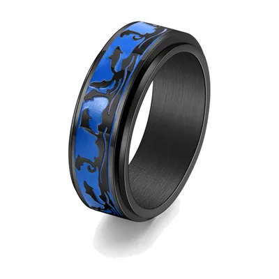 Anillo spinner giratorio con motivo de delfín, acero inoxidable