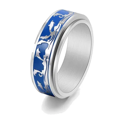 Anillo spinner con motivo de delfín y olas, acero inoxidable