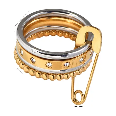 Bague Motif Épingle de Sécurité avec Zirconia, Acier Inoxydable