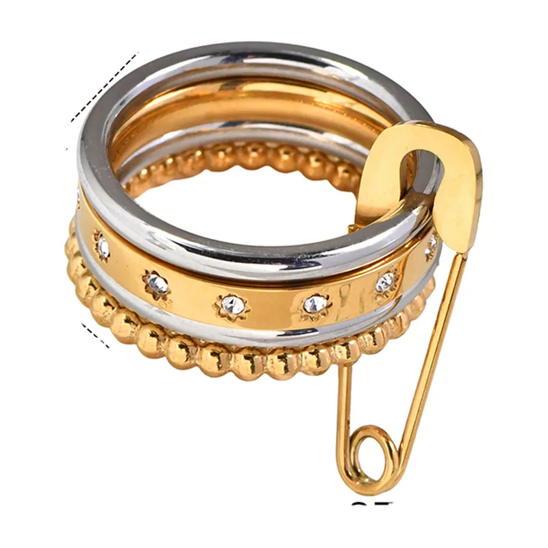 Anillo de Imperdible Apilado con Zirconia, Acero Inoxidable