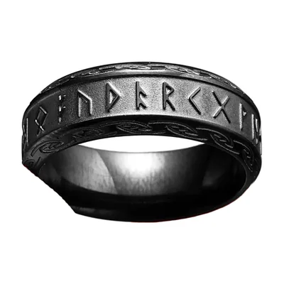 Viking Rune Band Ring in Black 316L Stainless Steel