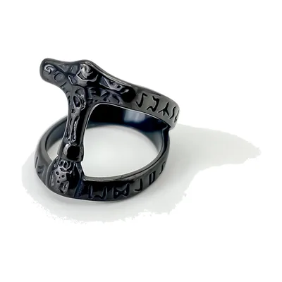 Wolf Head Statement Ring with Nordic Runes, Stainless Steel