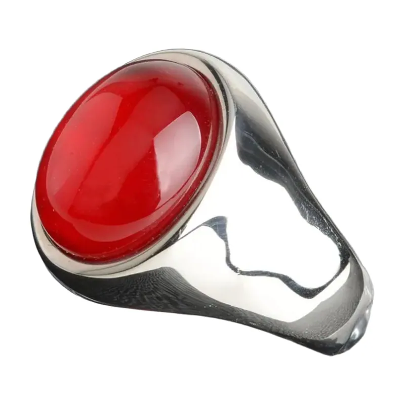 Chevalière avec Pierre d'Opale Rouge, Acier Inoxydable