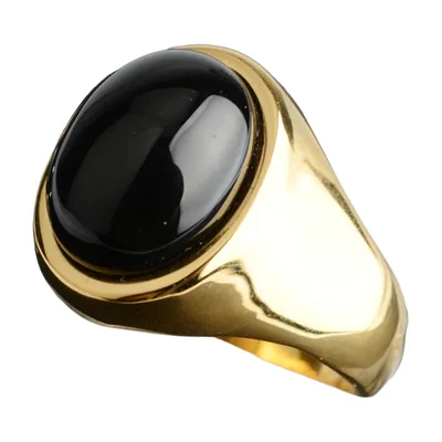 Oval Signet Ring with Black Opal Stone, Stainless Steel