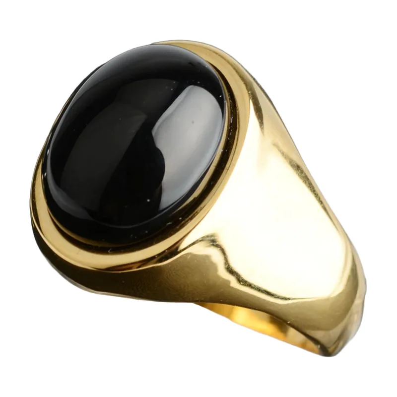 Herren Siegelring mit schwarzem Opal-Stein, Edelstahl