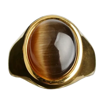 Anillo Sello con Piedra Opalo Marrón, Acero Inoxidable