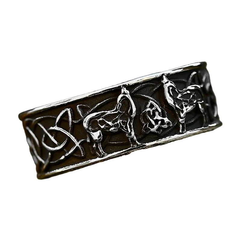 Eagle Skull and Knotwork Band Ring, Stainless Steel