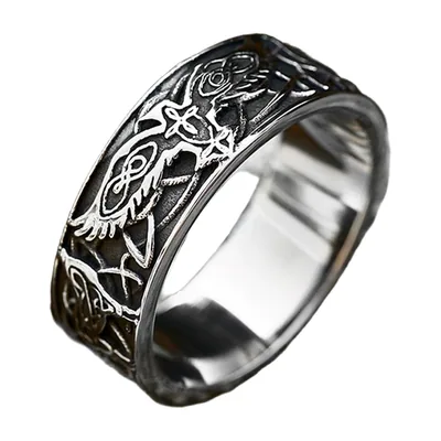 Anillo con Grabado de Calavera de Águila, Acero Inoxidable