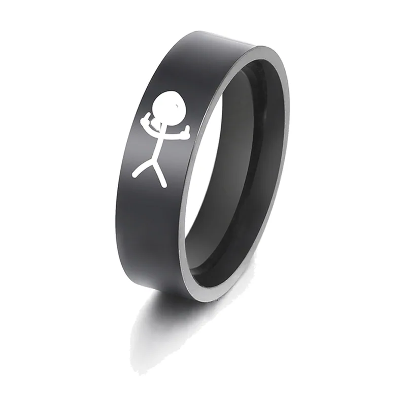 Stickman Figure Ring, Black Stainless Steel