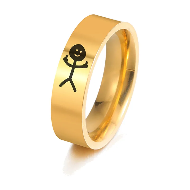 Herrenring mit Stickman-Motiv, 8mm Ringbreite, Edelstahl