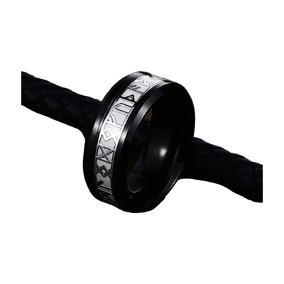 Anillo de Runas Vikingas en Negro, Acero Inoxidable 316L