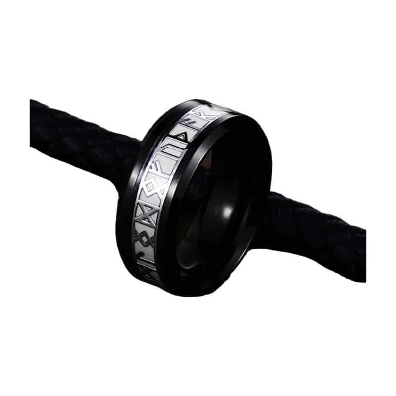 Wikinger Runenring in Schwarz, 316L Edelstahl