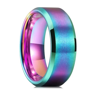 Anillo de Banda Efecto Arcoíris con Bordes Pulidos, Acero Inoxidable