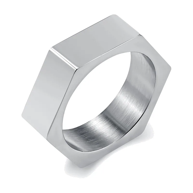Chevalière Carrée à Surface Polie, Acier Inoxydable