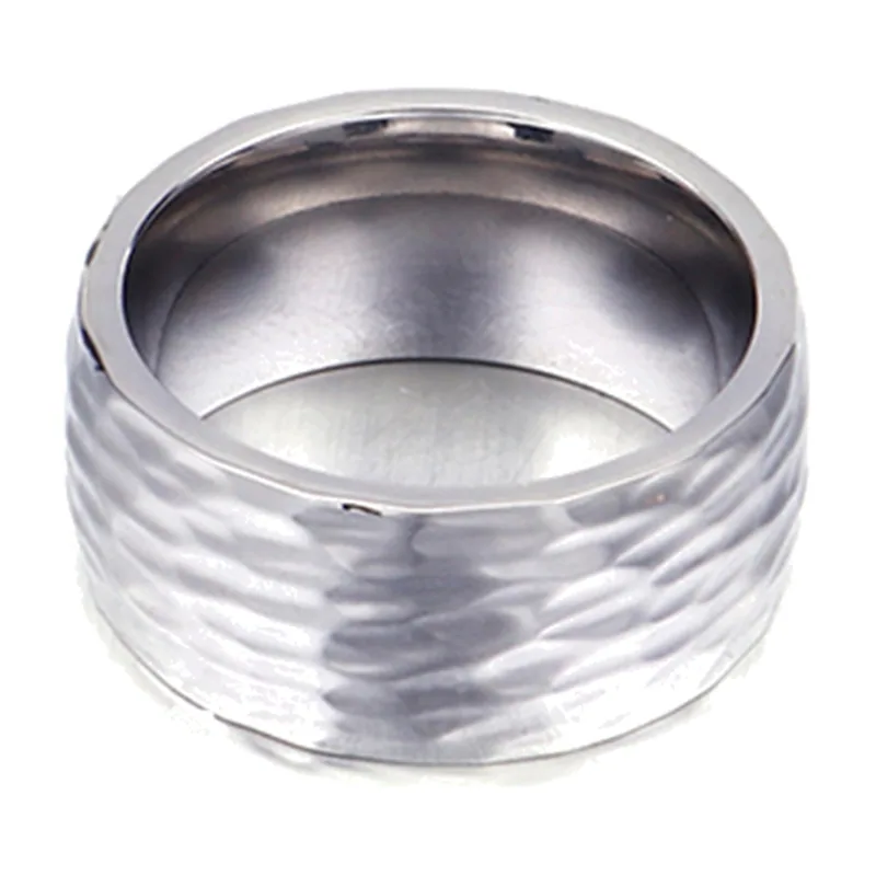Wave Pattern Hammered Band Ring, Stainless Steel