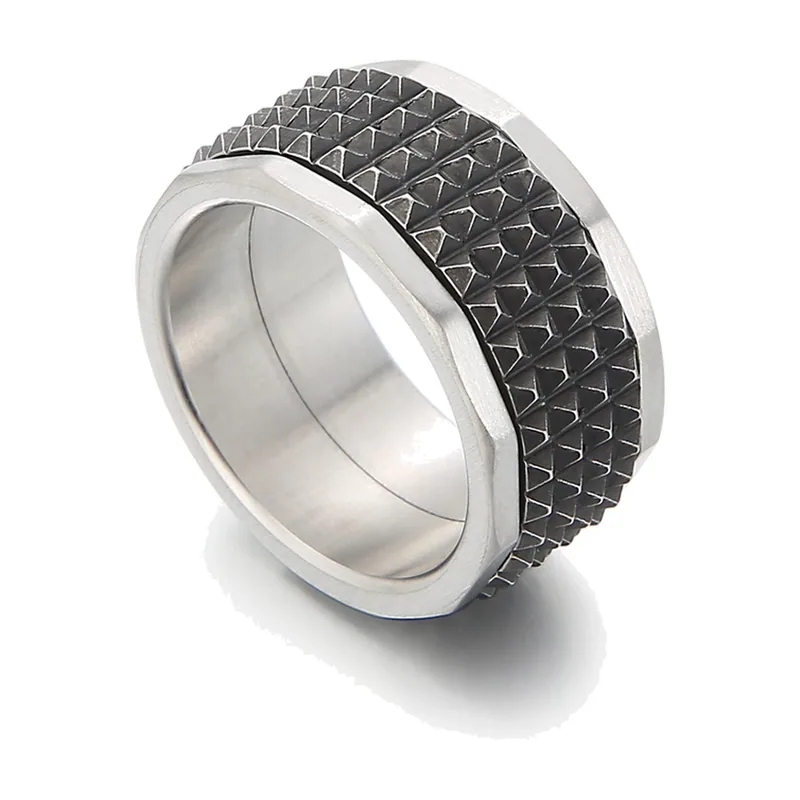 Herren Ring mit Pyramiden-Struktur, 316L Edelstahl