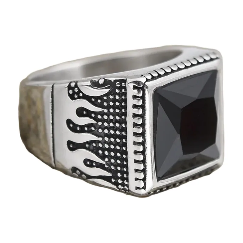 Chevalière Carrée avec Onyx Noir, Acier Inoxydable