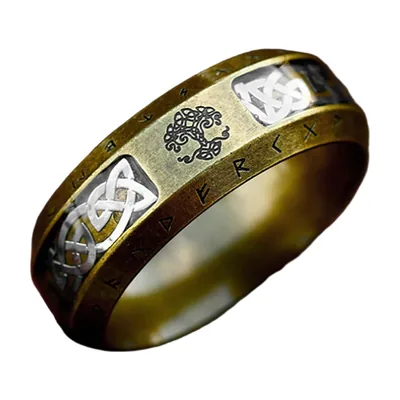 Anello Albero della Vita con Nodi Celtici e Rune, Acciaio Inossidabile