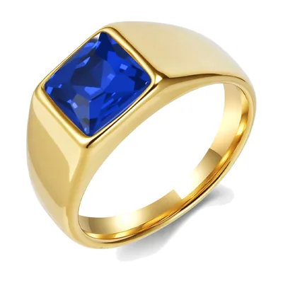 Anillo Sello Cuadrado con Piedra Azul, Acero Inoxidable