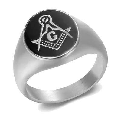 Anillo Sello Masónico Escuadra y Compás, Acero Inoxidable 316L