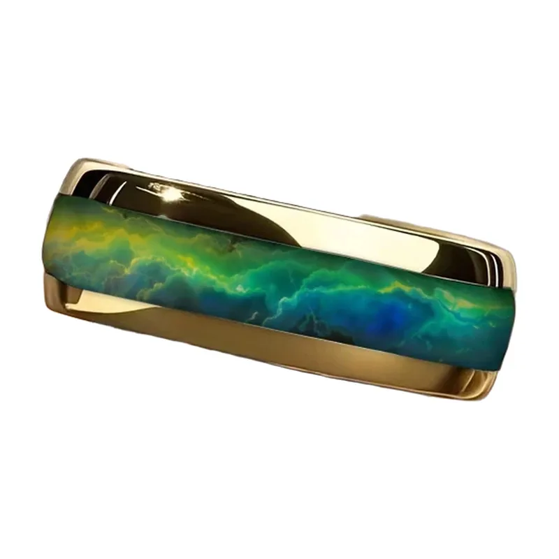 Cosmic Nebula Ring mit Blau-Grüner Einlage, Edelstahl