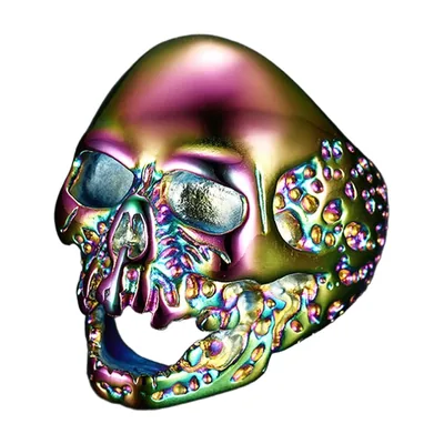 Anillo Biker de Calavera Iridiscente, Acero Inoxidable 316L