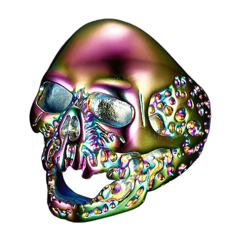 Iridescent Skull Biker Ring, 316L Stainless Steel