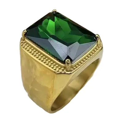 Anillo Sello Cuadrado con Piedra Verde, Acero Inoxidable